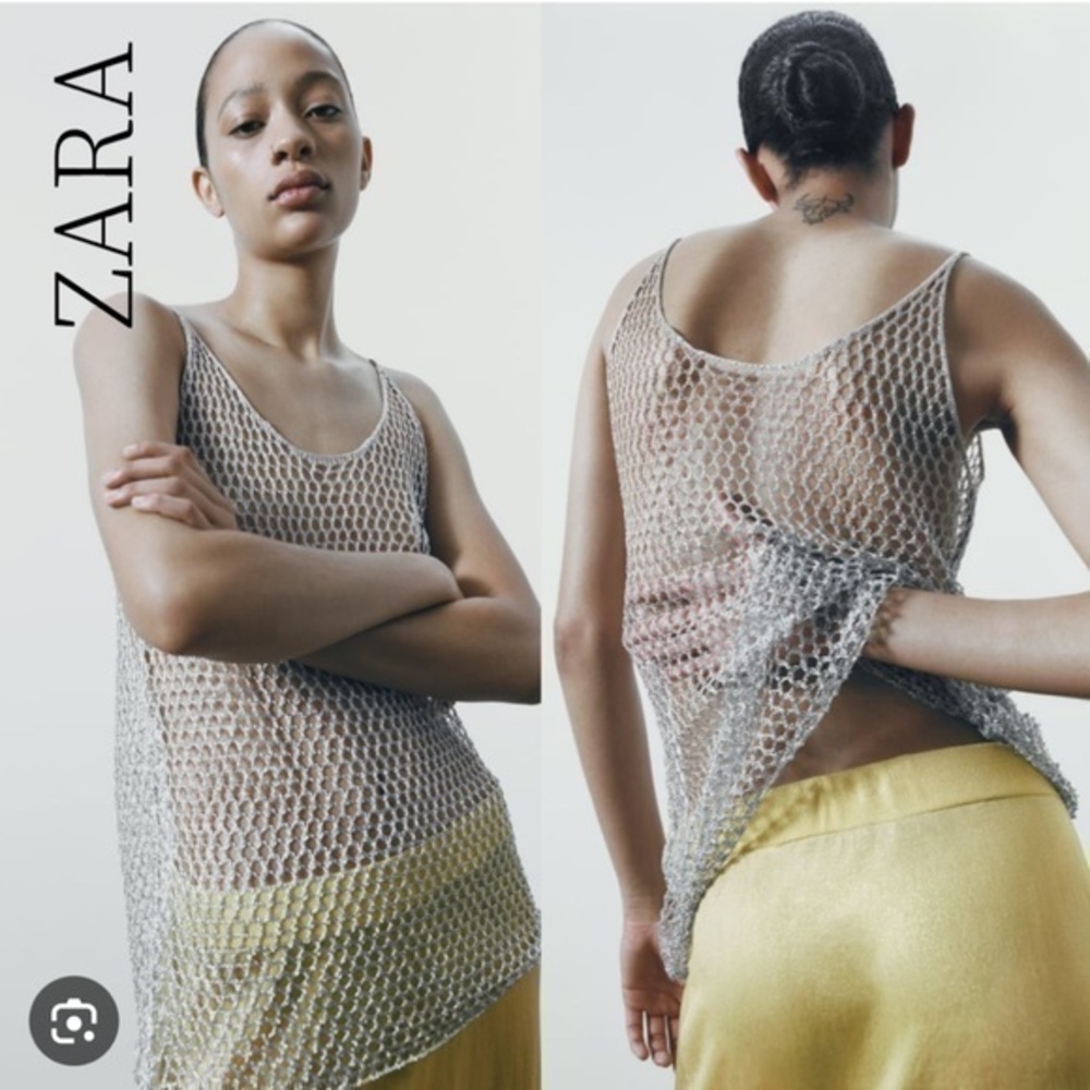 Zara Silver Open-Knit Metallic Tank - Picture 2 of 7